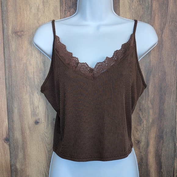 SHEIN Tops - SHEIN Chocolate Lace Detail Camisole Ribbed Tank top XL           T137